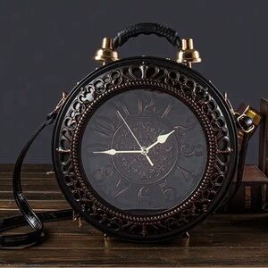 Vintage Black and Gold Clock Handbag